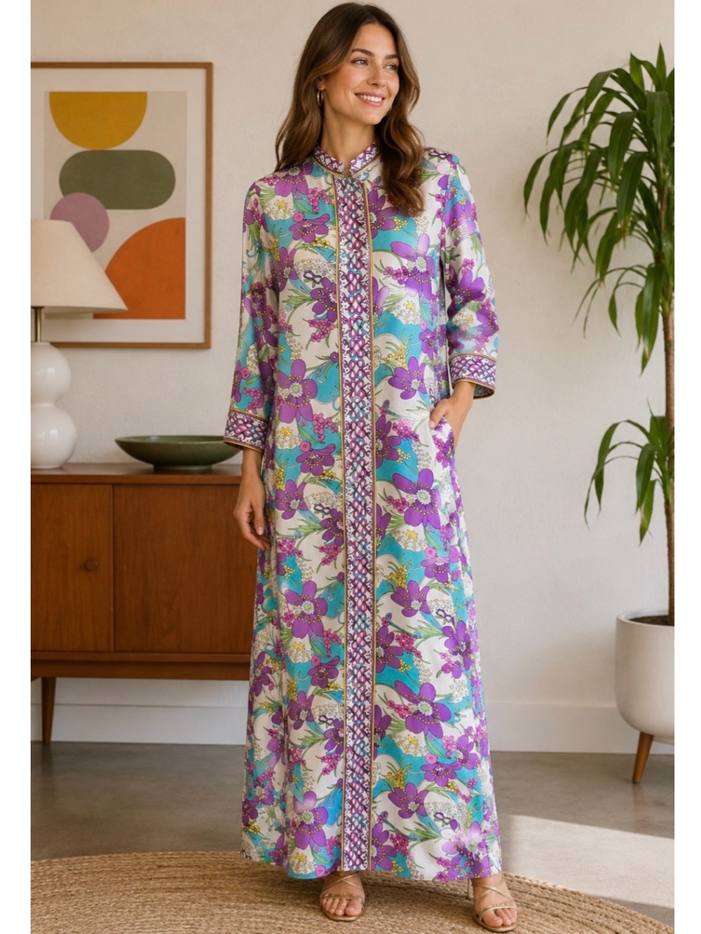 Evelyn Pearson VTG 70s Maxi Loungewear Gown - Psychedelic Floral Hostess Dress
